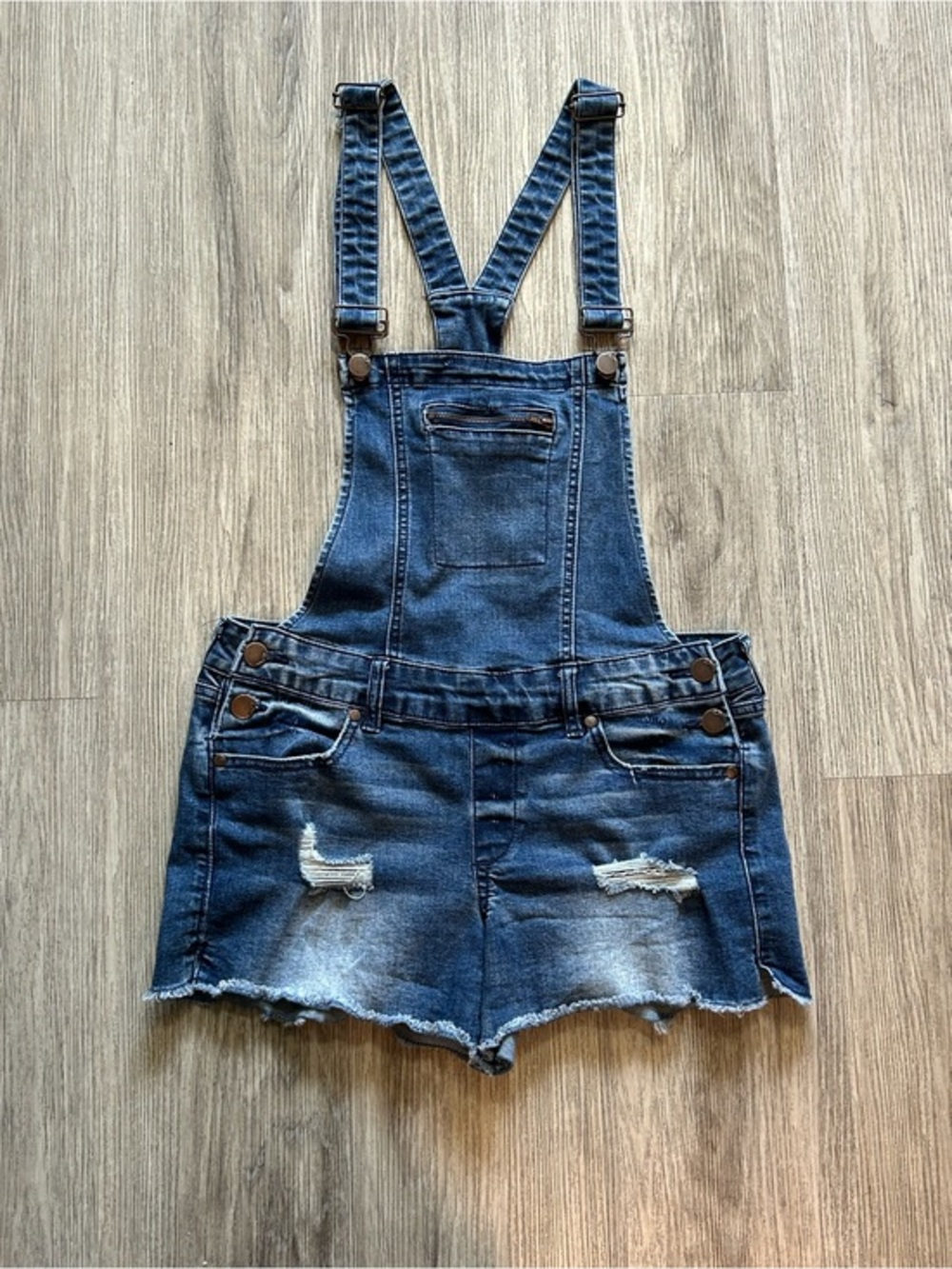 Dollhouse Stylish Dark Blue Distressed Denim Overall Shorts
